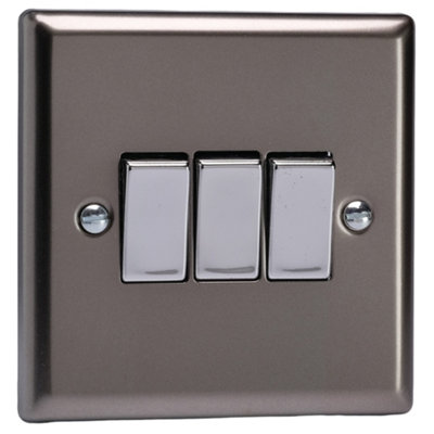 Varilight Triple Rocker Light Switch 2-WayClassic Pewter With Chrome RockersXr3D from B&Q