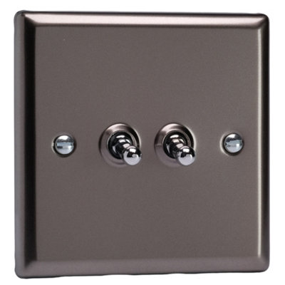 Varilight Double Toggle Light Switch 2-WayClassic Pewter With Chrome TogglesXrt2 from B&Q