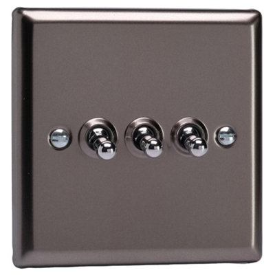 Varilight Triple Toggle Light Switch 2-WayClassic Pewter With Chrome TogglesXrt3 from B&Q