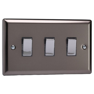 Varilight Triple Rocker Light Switch 2-Way Twin PlateClassic Pewter With Chrome RockersXr93D from B&Q