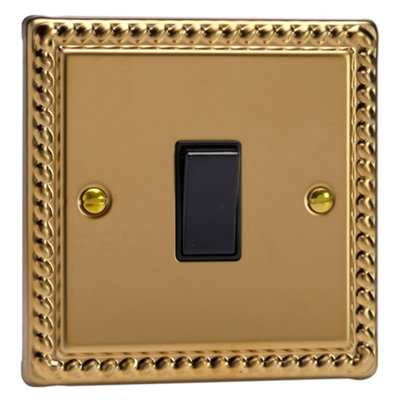 Varilight Single 20A Double Pole SwitchClassic Georgian Brass With Black RockerXg20B from B&Q