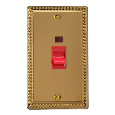 Varilight Vertical Cooker Switch With NeonClassic Georgian Brass With Red InsertXg45N from B&Q