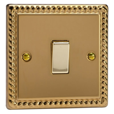 B&Q -  Single Rocker Light Switch 2-WayClassic Georgian Brass With Polished Brass RockerXg1D