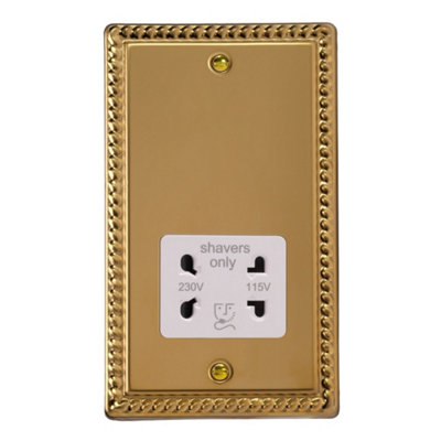 Varilight Bathroom Shaver SocketClassic Georgian Brass With White InsertXgssw from B&Q