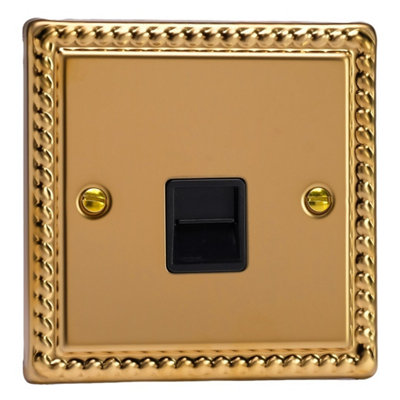 Varilight Single Telephone SocketClassic Georgian Brass With Black InsertXgtmb from B&Q