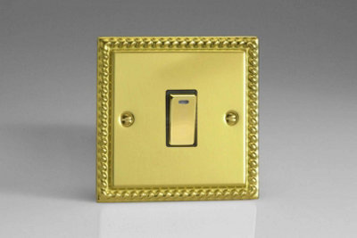 Varilight 1-Gang 20A Double Pole Rocker Light Switch + Neon Indicator Light With Metal Rockers Georgian Brass Xg20Nd from B&Q