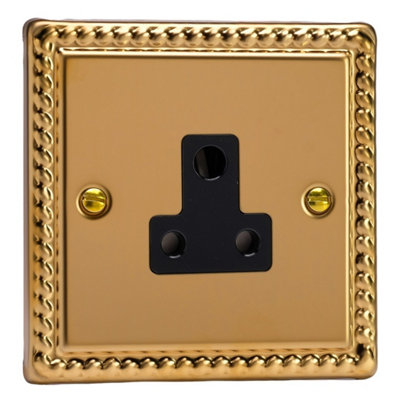 Varilight Round Pin Socket 5AClassic Georgian Brass With Black InsertXgrp5Ab from B&Q