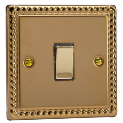 Varilight Single 20A Double Pole SwitchClassic Georgian Brass With Polished Brass RockerXg20D from B&Q