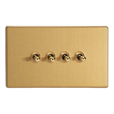 Varilight Quad 2-Way Toggle Light SwitchScrewless Brushed Brass With Polished Brass TogglesXdbt9S from B&Q