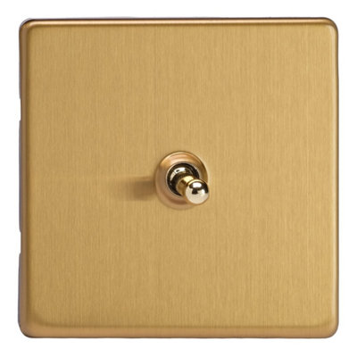 Varilight Single Toggle Light Switch IntermediateScrewless Brushed Brass With Polished Brass ToggleXdbt7S from B&Q