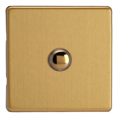 Varilight Single Impulse Light Switch 2-WayScrewless Brushed Brass With Polished Brass ButtonXdbp1S from B&Q