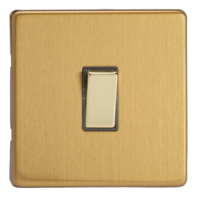 Varilight Single 20A Double Pole SwitchScrewless Brushed Brass With Polished Brass RockerXdb20Ds from B&Q