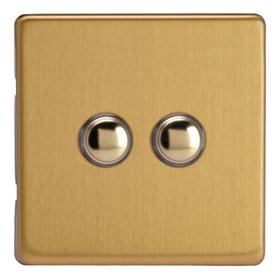 Varilight Double Momentary Retractive SwitchScrewless Brushed Brass With Polished Brass ButtonsXdbm2S from B&Q