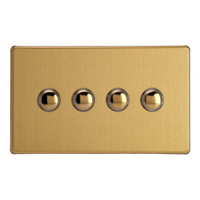 Varilight Quad Momentary Retractive SwitchScrewless Brushed Brass With Polished Brass ButtonsXdbm4S from B&Q