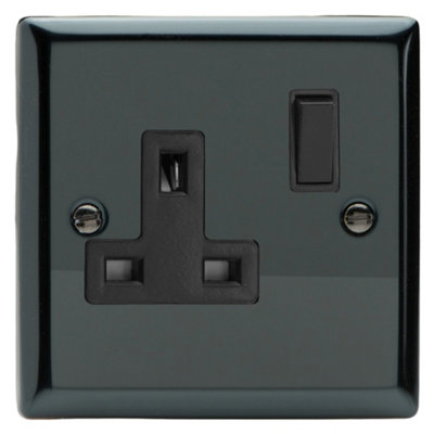 Varilight Single Switched Plug SocketClassic Iridium With Black InsertXi4B from B&Q