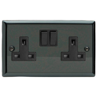 Varilight Double Switched Plug SocketClassic Iridium With Black InsertXi5B from B&Q