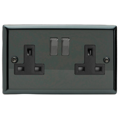 Varilight Double Switched Plug SocketClassic Iridium With Iridium/black InsertXi5Db from B&Q