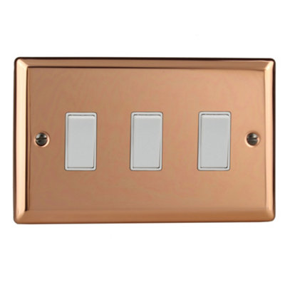 Varilight Triple Rocker Light Switch 2-Way Twin PlateUrban Polished Copper With White RockerXy93W.cu from B&Q