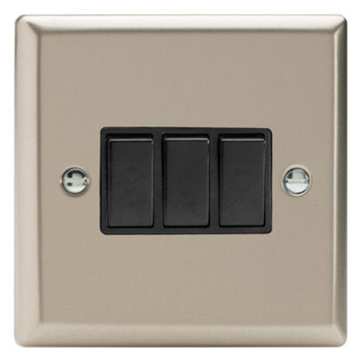 Varilight Triple Rocker Light Switch 2-WayClassic Satin With Black RockersXn3B from B&Q