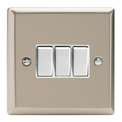 Varilight Triple Rocker Light Switch 2-WayClassic Satin With White RockersXn3W from B&Q