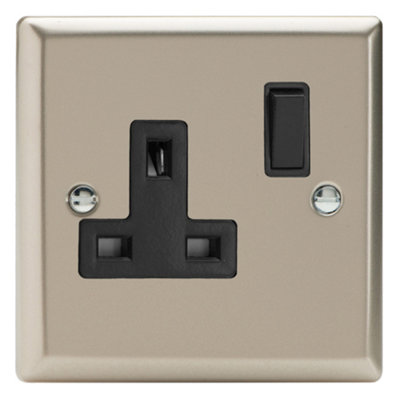 Varilight Single Switched Plug SocketClassic Satin With Black InsertXn4B from B&Q