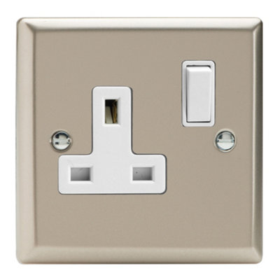 Varilight Single Switched Plug SocketClassic Satin With White InsertXn4W from B&Q