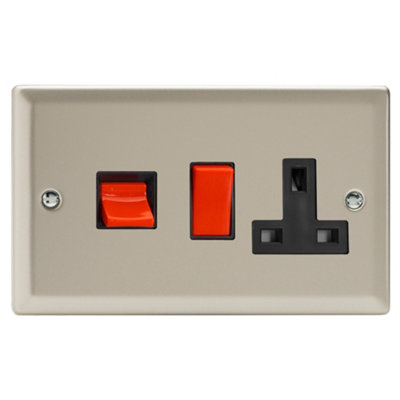 Varilight Cooker Switch With Switched Socket OutletClassic Satin With Black/red InsertXn45Pb from B&Q