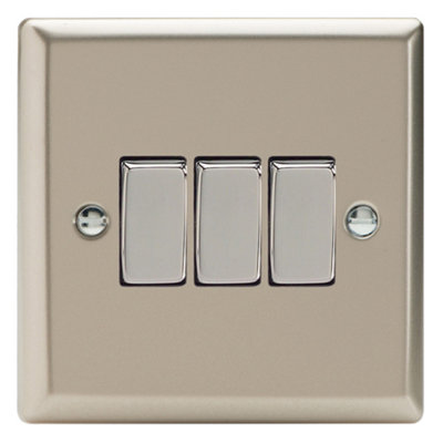 Varilight Triple Rocker Light Switch 2-WayClassic Satin With Chrome RockersXn3D from B&Q