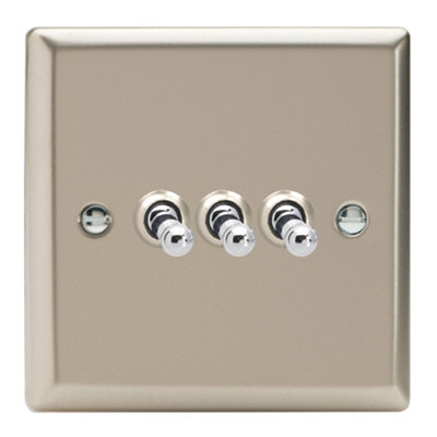 Varilight Triple Toggle Light Switch 2-WayClassic Satin With Chrome TogglesXnt3 from B&Q