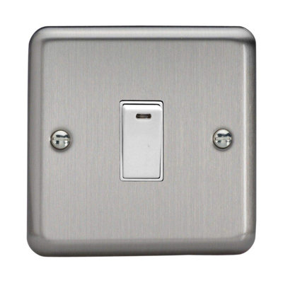 Varilight 1-Gang 20A Double Pole Rocker Light Switch + Neon Indicator Light Matt Chrome Xs20Nw from B&Q