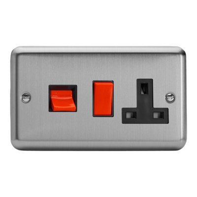 Varilight Cooker Switch With Switched Socket OutletValue Matt Chrome With Black/red InsertXs45Pb from B&Q