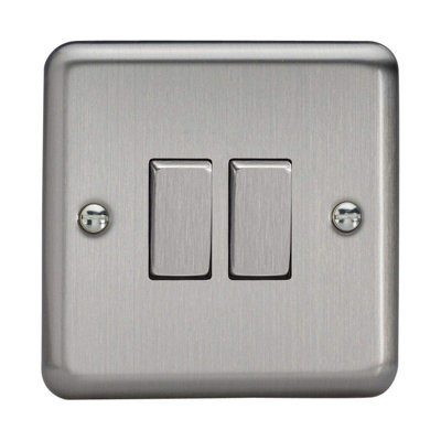 Varilight Xs2D Rocker Switches 2-Gang Steel from B&Q
