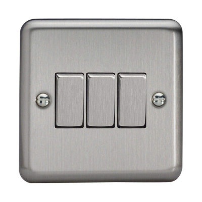 Varilight Xs3D Rocker Switches 3 Gang Steel from B&Q
