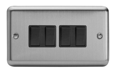 Varilight XS9B Classic Matt Chrome 4 Gang 10A 1 or 2 Way Rocker Light Switch - Image 5