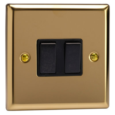 Varilight Double Rocker Light Switch 2-WayClassic Victorian Brass With Black RockersXv2B from B&Q