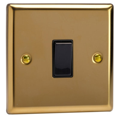 Varilight Single 20A Double Pole SwitchClassic Victorian Brass With Black RockerXv20B from B&Q