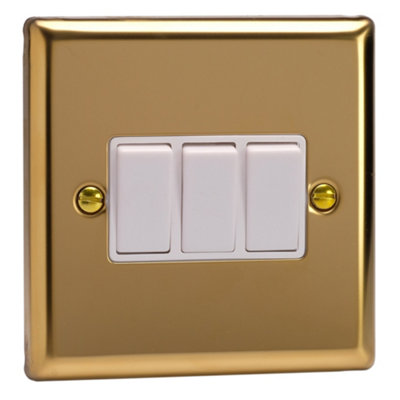 Varilight Triple Rocker Light Switch 2-WayClassic Victorian Brass With White RockersXv3W from B&Q