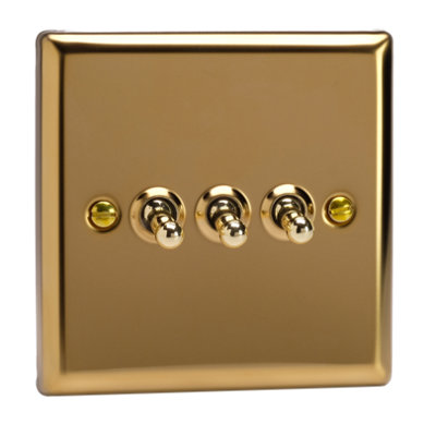 Varilight Triple Toggle Light Switch 2-WayClassic Victorian Brass With Polished Brass TogglesXvt3 from B&Q