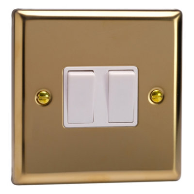 Varilight Double Rocker Light Switch 2-Way & IntermediateClassic Victorian Brass With White RockersXv71W from B&Q