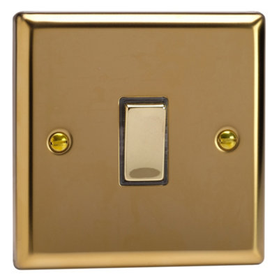 Varilight Single 20A Double Pole SwitchClassic Victorian Brass With Polished Brass RockerXv20D from B&Q