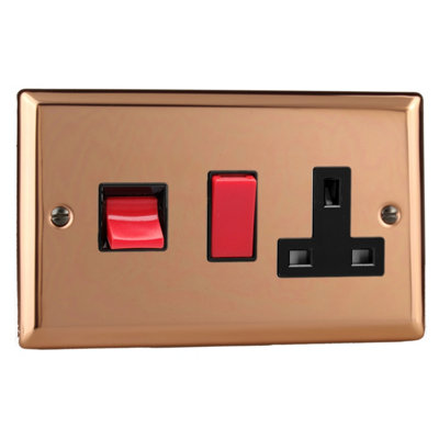 Varilight Cooker Switch With Switched Socket OutletUrban Polished Copper With Black/red InsertXy45Pb.cu from B&Q