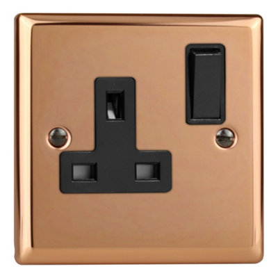 Varilight Single Switched Plug SocketUrban Polished Copper With Black InsertXy4B.cu from B&Q