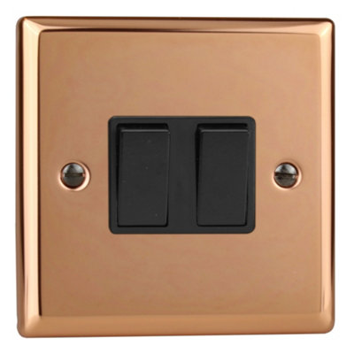 Varilight Double Rocker Light Switch 2-Way & IntermediateUrban Polished Copper With Black RockersXy71B.cu from B&Q