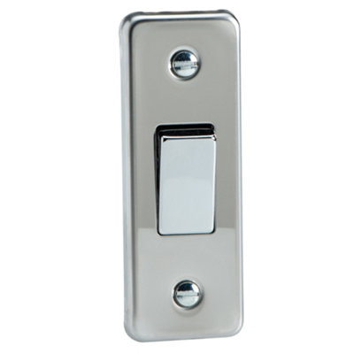 Varilight 1-Gang 10A 1- Or 2-Way Rocker Architrave Switch Polished Chrome
