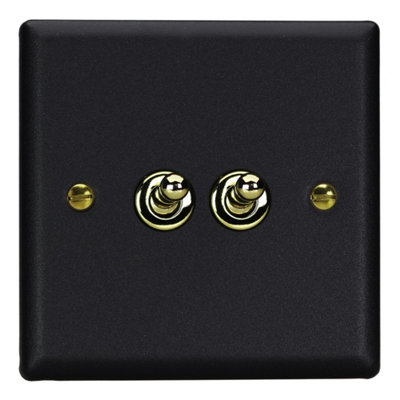 Varilight Double Toggle Light Switch 2-Way & IntermediateVogue Matt Black With Polished Brass ToggleXyt71V.mb from B&Q