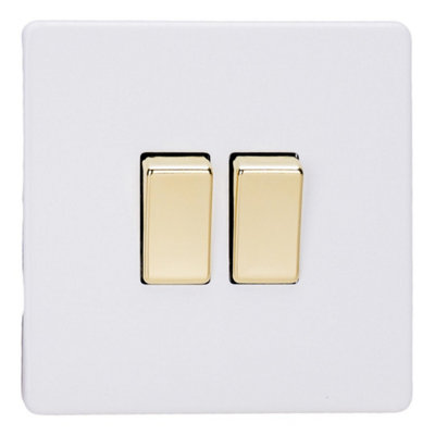 Varilight Double Rocker Light Switch 2-WayScrewless Primed Ready To Paint With Polished Brass RockersXdy2Vs.pd from B&Q