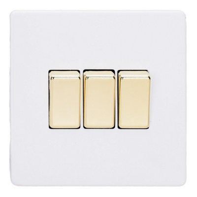 Varilight Triple Rocker Light Switch 2-WayScrewless Primed Ready To Paint With Polished Brass RockersXdy3Vs.pd from B&Q