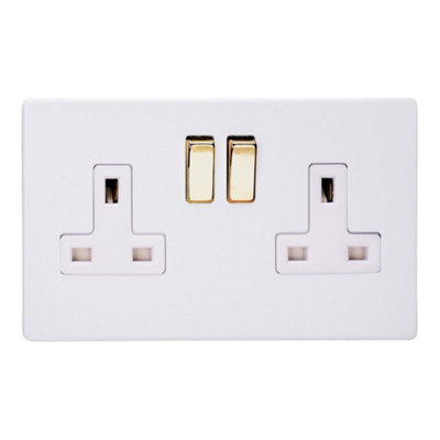 Varilight Double Switched Plug SocketScrewless Primed Ready To Paint With Brass/white InsertXdy5Vws.pd from B&Q
