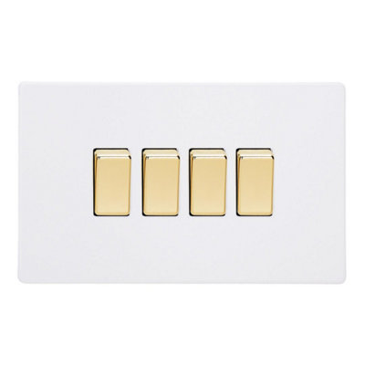Varilight Quad 2-Way Rocker Light SwitchScrewless Primed Ready To Paint With Polished Brass RockersXdy9Vs.pd from B&Q