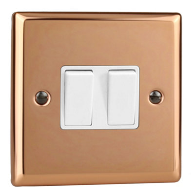 Varilight Double Rocker Light Switch 2-WayUrban Polished Copper With White RockersXy2W.cu from B&Q